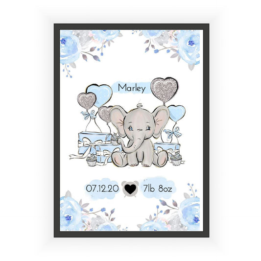 Personalised Blue Elephant Print